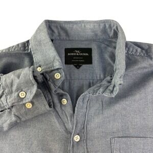 Rodd & Gunn Mens Chambray Button Down Shirt L Blue Italian Fabric Stretch Luxury